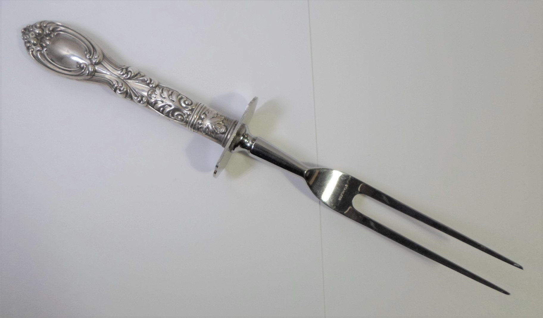 Vintage CARVING FORK with STERLING Silver Handle Ornate Etsy