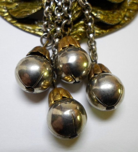 Brutalist FLORAL BROOCH Pin 4 Silver Ball Dangles… - image 3