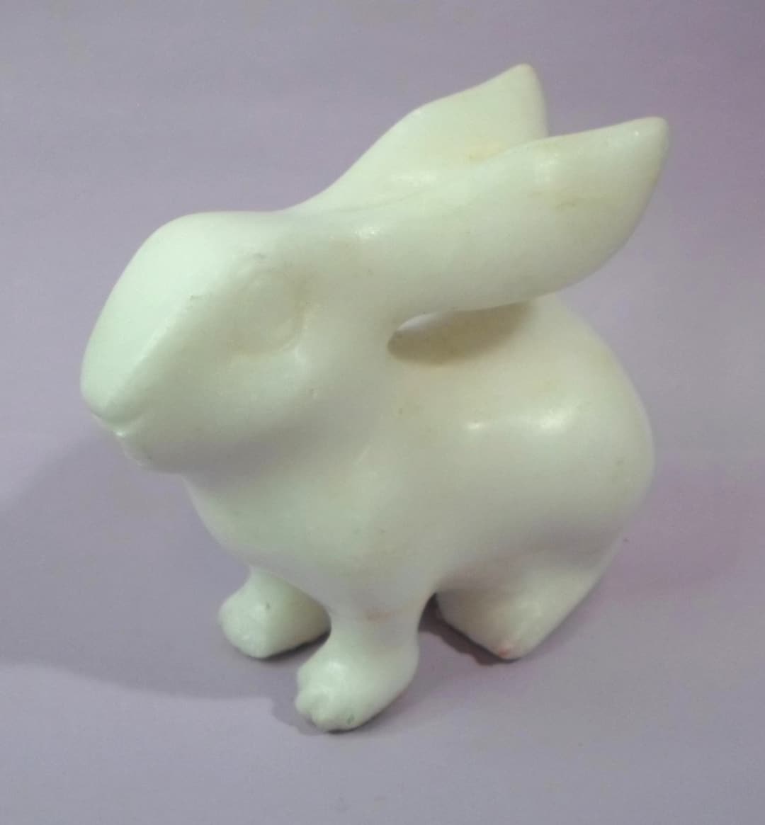 Vintage Carved WHITE ALABASTER RABBIT Solid Stone Bunny Figurine 4.5 L ...