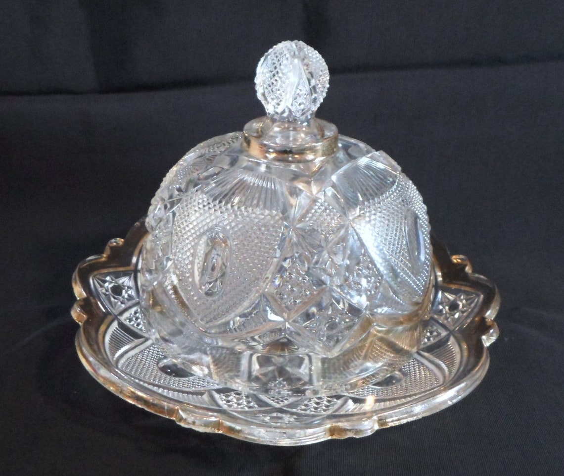 Antique EAPG Domed BUTTER DISH Ornate Pattern With Gold Trim Etsy