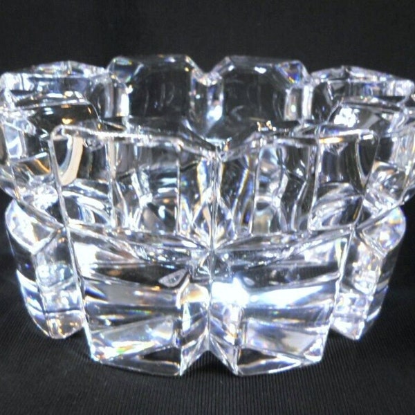 Vintage MIKASA CANDLE HOLDER Faceted Crystal Votive Oval Shape Heavy Glass 4" L