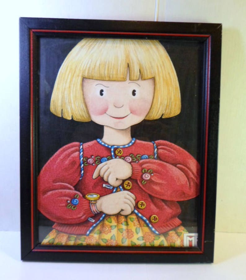 Vintage Mary Engelbreit Print Blonde Girl Pointing At Watch In Image 0