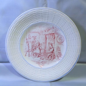 Antique SARREGUEMINES & Digoin Month PLATE - JANUARY Children Basketweave Rim French Creamware