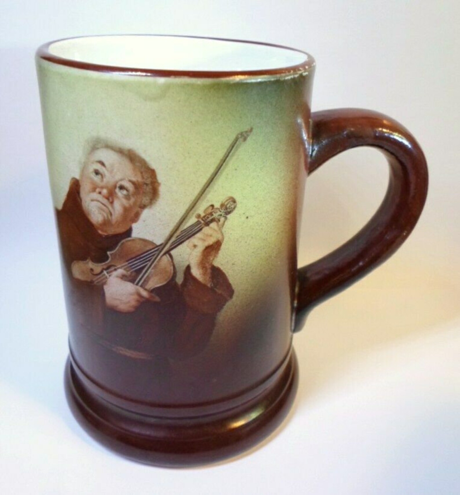 Antique POTTERY CIDER MUG Monk Tuning Violin Morris Willmore Etsy