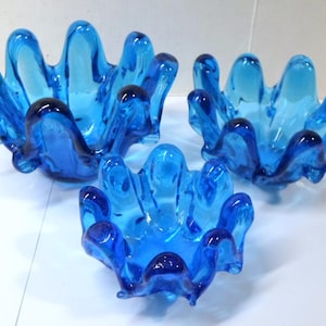3 Vintage MURANO NESTING BOWLS Italian Blue Glass Candy Nut Dishes