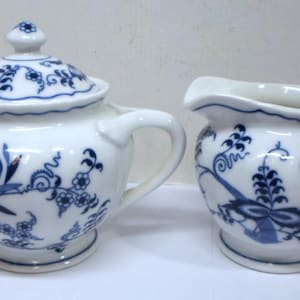 Vintage BLUE DANUBE CREAMER & Sugar Bowl Blue Onion Pattern Rectangle Mark Japan
