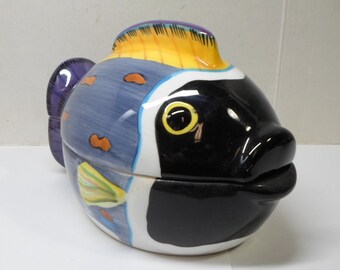 Vintage Ocean FISH TRINKET BOX / Covered Bowl by Studio Nova Hand Painted AC060