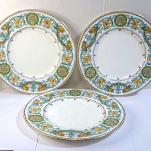 3 Antique MINTON LUNCHEON PLATES - Neoclassic Enameled Design Porcelain 9&quot; Diam