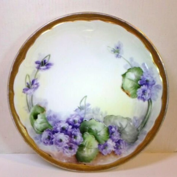 Antique ROSENTHAL Porcelain TRIVET Purple VIOLETS Flowers Iris Pattern Art Nouveau 6.5"