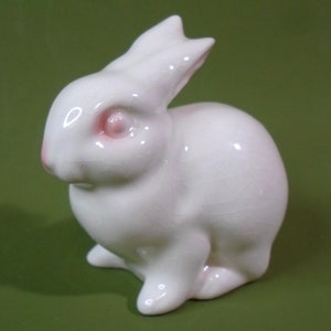 Vintage GOEBEL WHITE BUNNY Figurine Pink Eyes No. C E 297 Germany Pottery 2.5&quot; T
