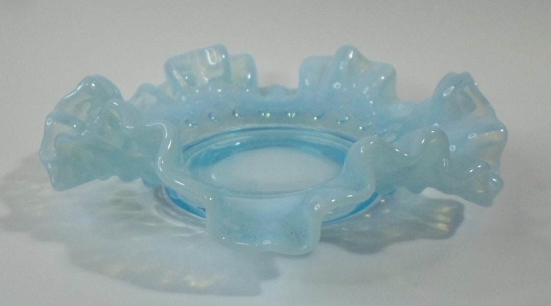 Vintage Fenton Blue OPALESCENT CANDY DISH Hobnail Ruffled Edge 6 ...