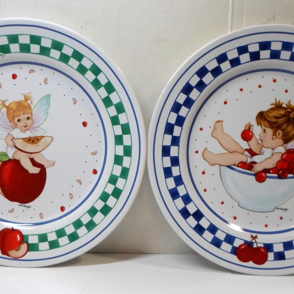 2 Vintage My Little KITCHEN FAIRIES Salad / Dessert PLATES by Enesco 8.25" Diam