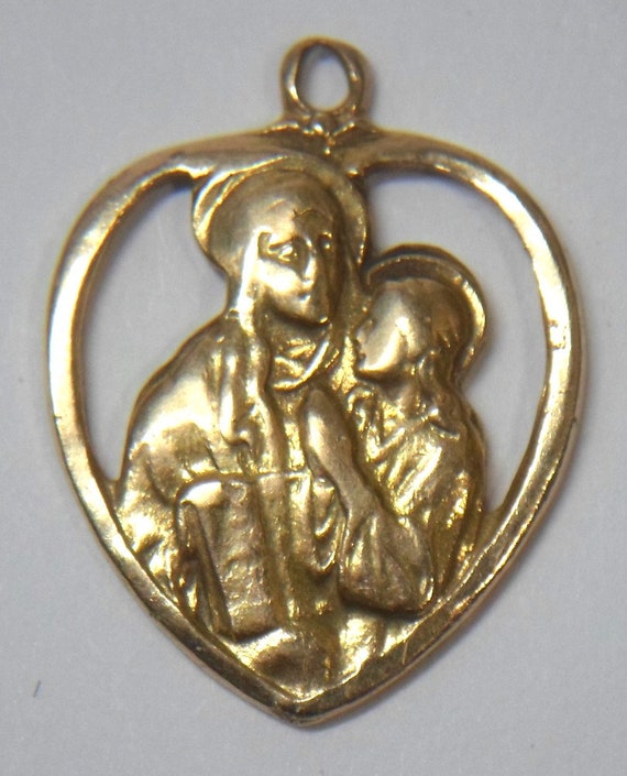 Antique 10k YELLOW GOLD PENDANT St Anne & Mary Hea