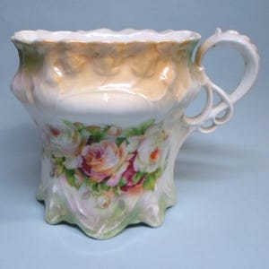 Antique Art NOUVEAU SHAVING MUG - Roses Porcelain Made in Germany 3.5&quot; Tall