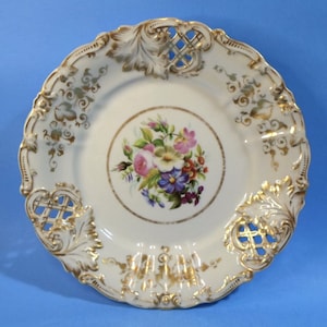 Antique TPM PORCELAIN PLATE - Floral Spray Hand Painted Reticulated Carl Tielsch