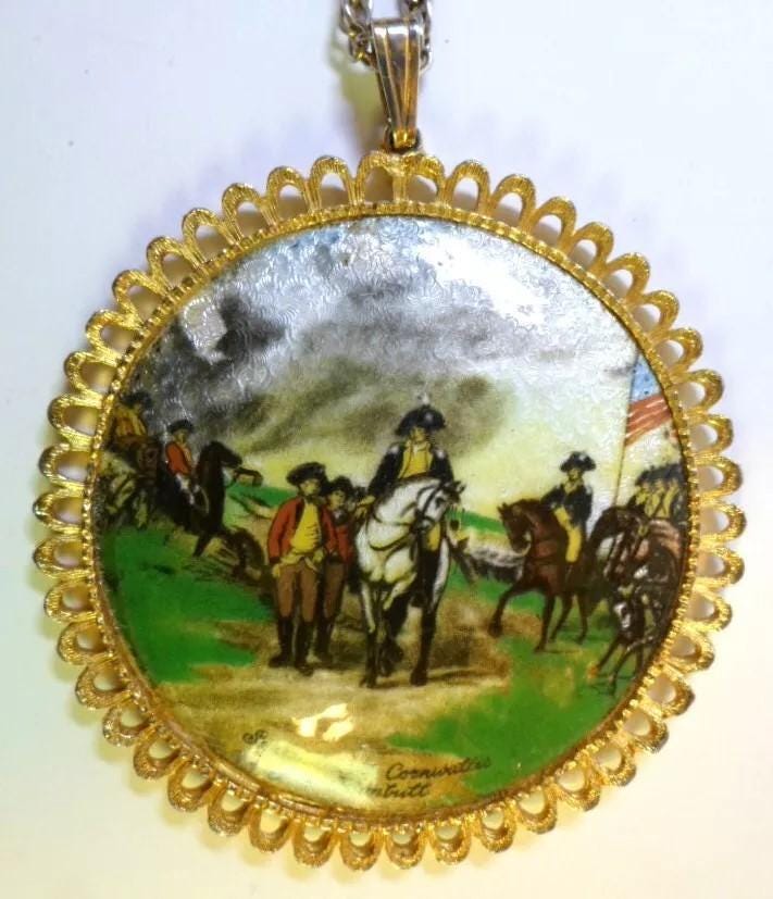Vintage ENAMELED MEDALLION CORNWALLIS Surrender by John Trumbull