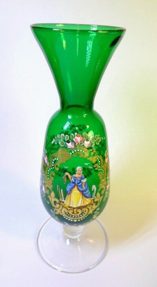 Vintage EMERALD GREEN Glass Bud VASE W/ Marie Etsy