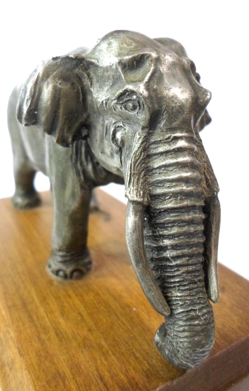 Vintage TOWLE PEWTER ELEPHANT Figurine Wooden Base Nice Detail Etsy