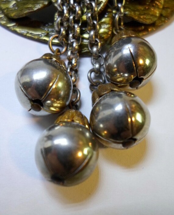 Brutalist FLORAL BROOCH Pin 4 Silver Ball Dangles… - image 8