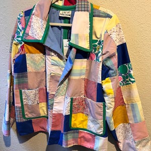 Upcycled Quilt/Chambray Jacket - L