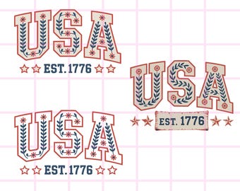 Floral USA PNG: Design retrò per sublimazione del 4 luglio (download digitale)