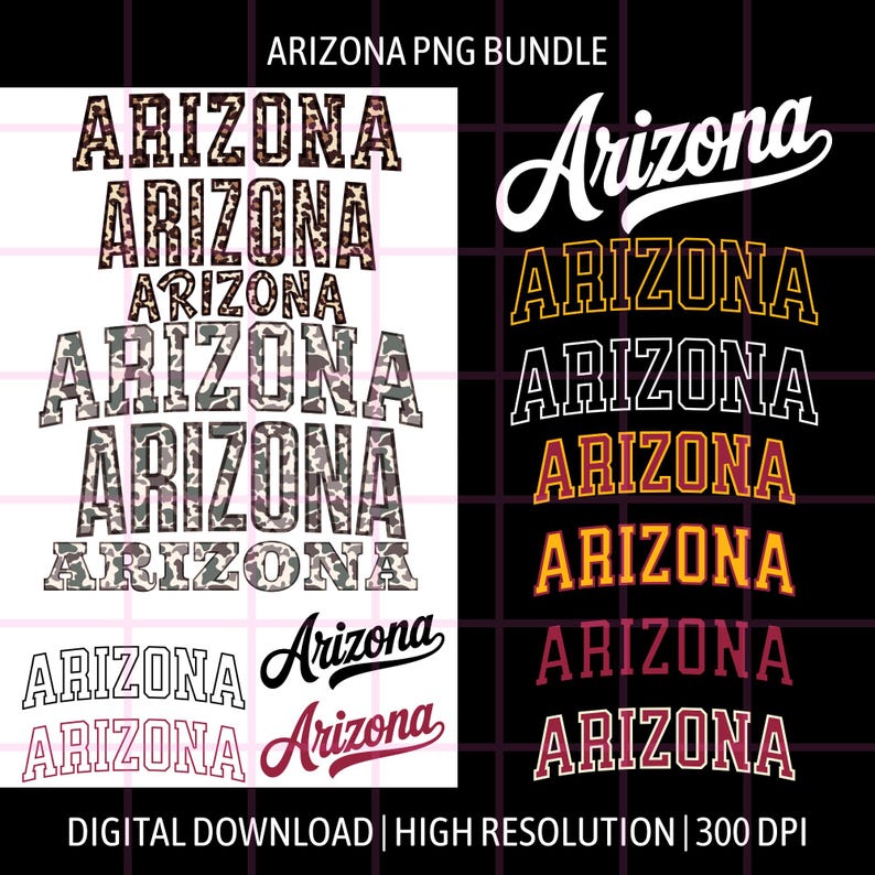 Arizona PNG Bundle | Typography Designs | Camo Leopard Print Fonts ...