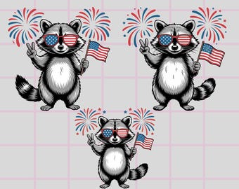 Patriotic Raccoon PNG Bundle: 4th of July Clipart (Digital Download)