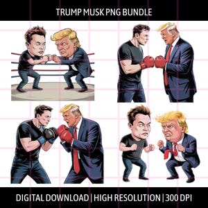 Elon Musk vs Trump Cartoon PNG | Boxing Digital Download for Sublimation, Shirts, Stickers | Funny Political Face-Off Clipart