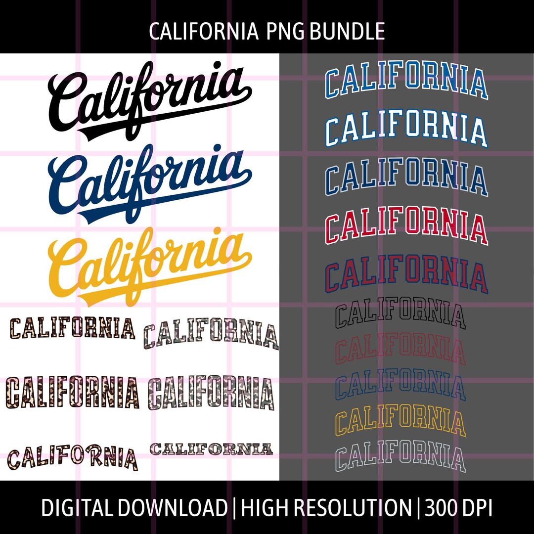 Socal Script Png California Typography PNG Bundle | Camo Leopard Print Digital Download ...