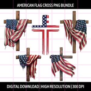 American Flag Cross PNG Bundle: Patriotic Christian Sublimation (Digital Download)