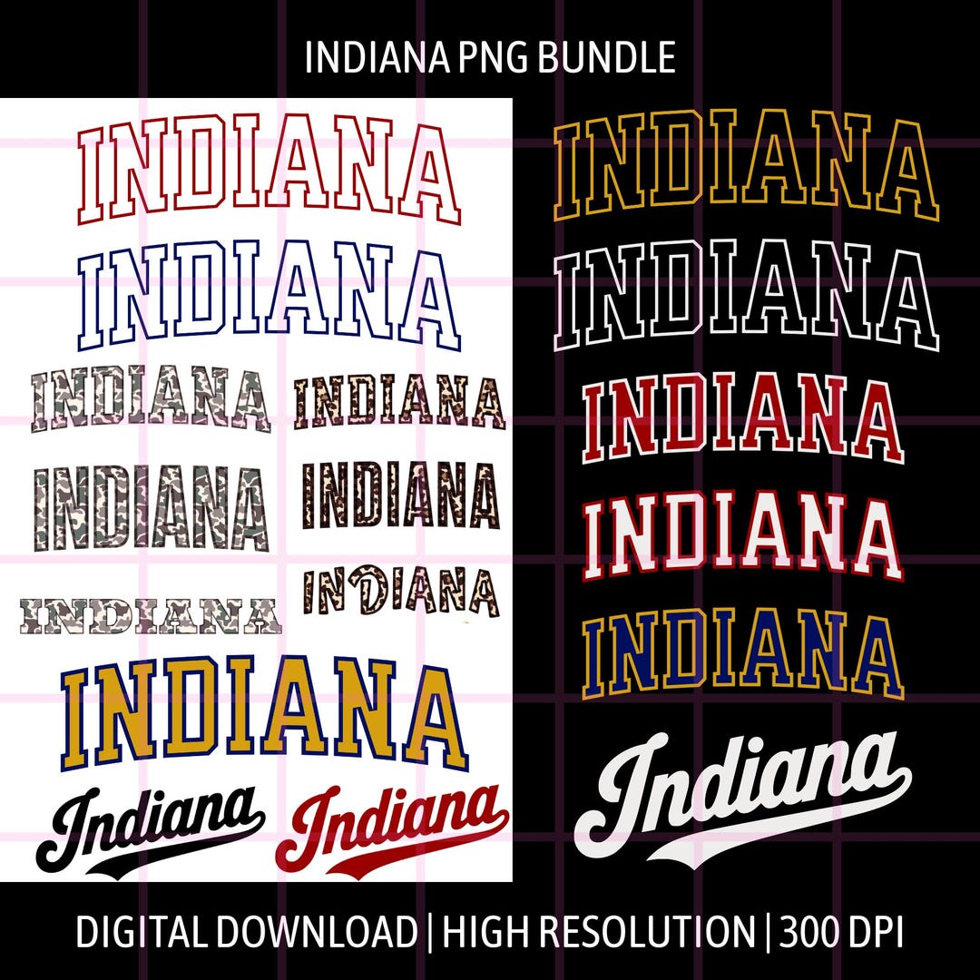Indy Script Sign Indiana PNG Bundle | Indiana Typography Designs | Retro Script & Modern ...