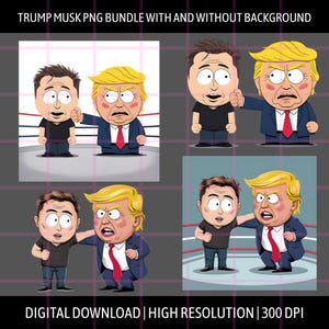 Funny Trump vs Musk PNG | Boxing Digital Download for Sublimation, Shirts, Stickers | Funny Political Adult Animated Cartoon Style