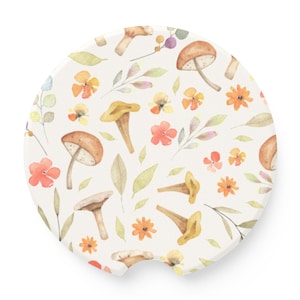 Floral Mushroom Soapstone Car Coaster,  Cottagecore Inspired Cute Car Accessory, Nature Lover's Gift, Boho Car Decor, Eco-Friendly
