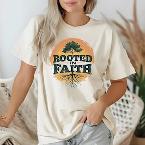 Rooted in Faith Comfort Colors Shirt: Christian Tree Graphic Tee
