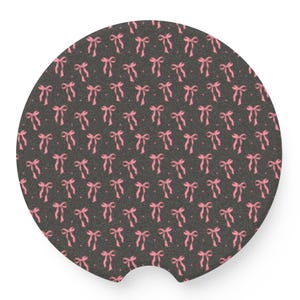 Black & Pink Coquette Bow Car Coaster: Girly Vehicle Accessory