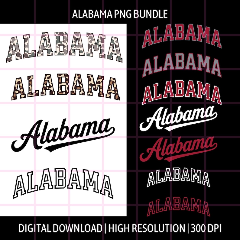 Alabama Pride PNG Bundle | Camo, Leopard Print Font, Digital Download ...