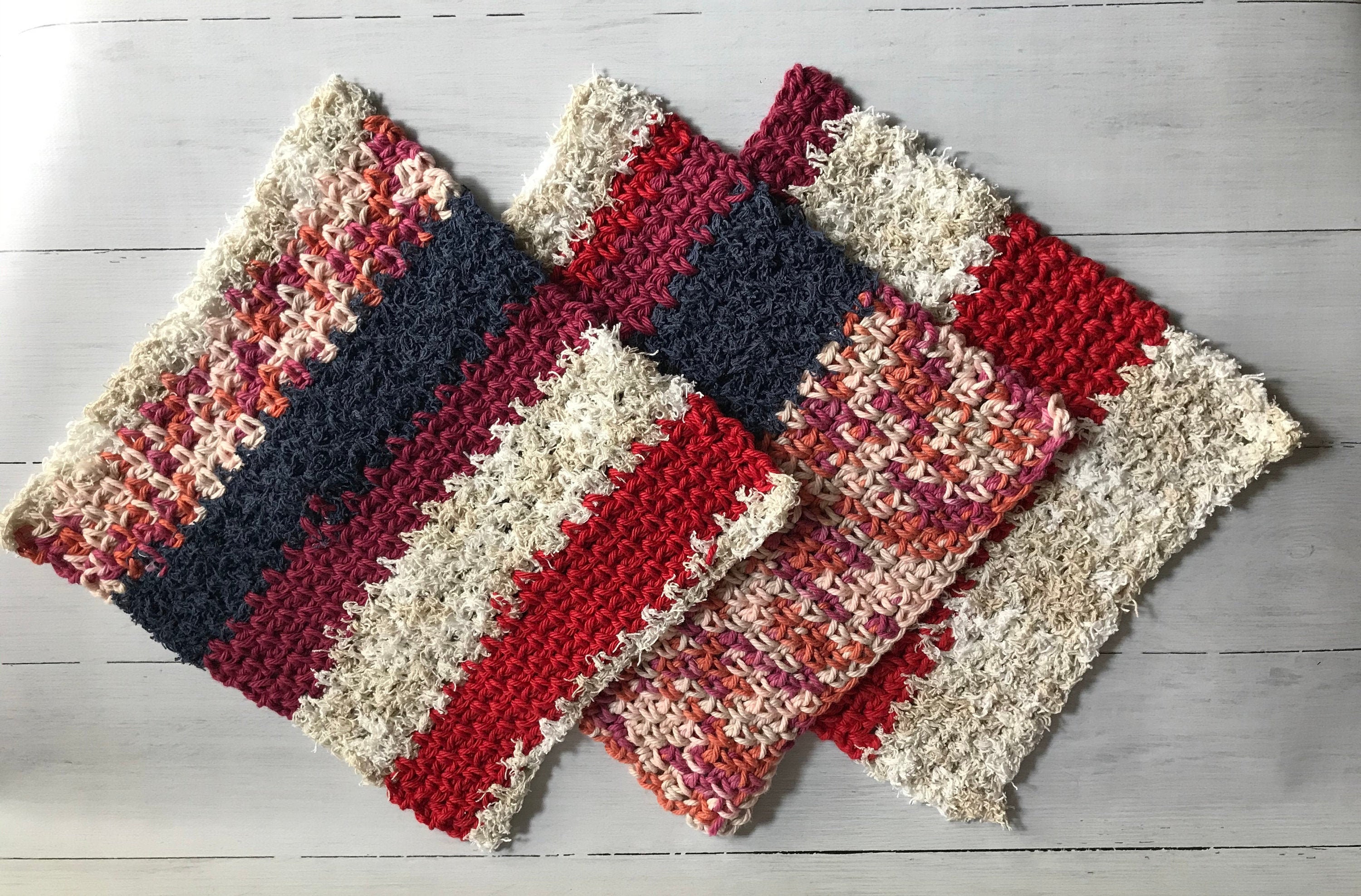 Set Of 3 Red White Blue 9 SCRUBBY Washcloths Hand Etsy