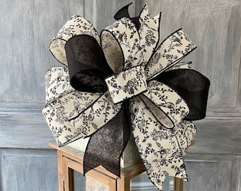 Black and white farmhouse bow for wreaths, lanterns, home decor and mailbox, year round bow,
