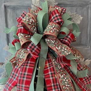 Large Christmas Bow for Tree, Whimsical Christmas Tree Topper, Christmas Tree Topper Bow, Red and Green Holiday Tree Bow, Holiday Tree Bow