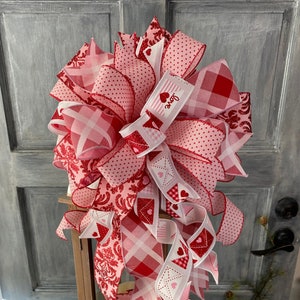 Large Valentine’s Day Bow for Wreath, Valentine&#39;s Day Door Hanger Bow, Valentine&#39;s Day Lantern Topper, Mailbox Bow