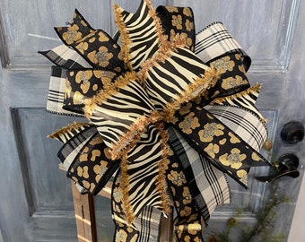 Leopard print bow for wreath, Animal Print Bow for swags and mailboxes, Cheetah print bow for wreath