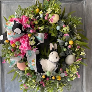 XL Spring Easter Wreath: Rabbit, Eggs, Floral Door Decoration