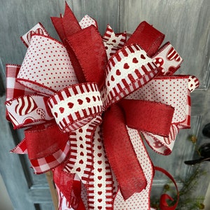 Valentine’s Day Bow for Wreath, Valentine&#39;s Day Door Hanger Bow, Valentine&#39;s Day Lantern Topper, Mailbox Bow