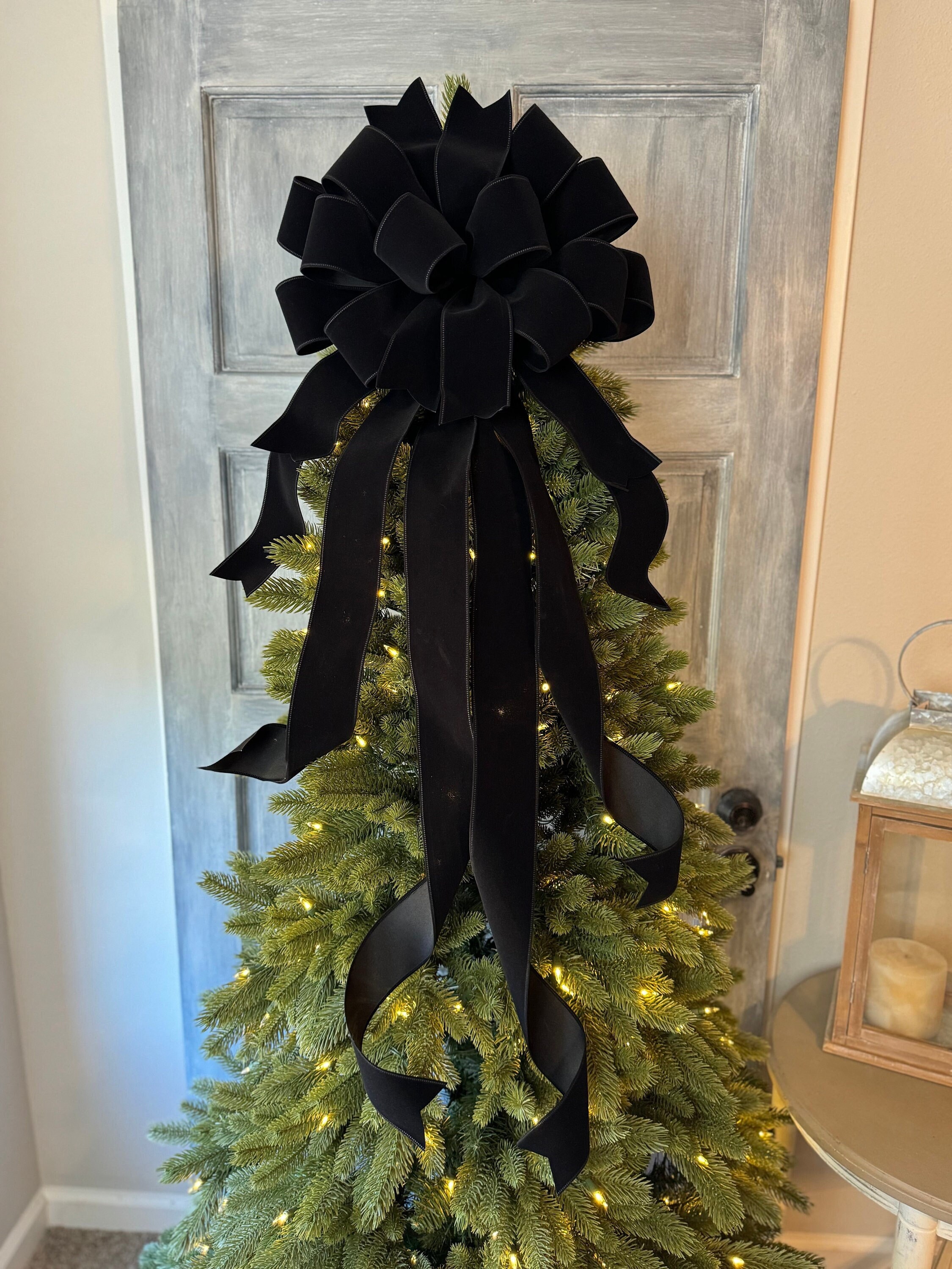Black Velvet Christmas Tree Topper bow with long streamers Christmas…