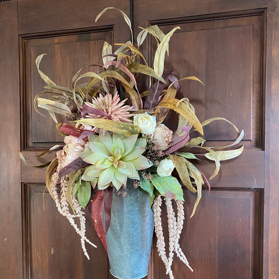 Wreath Alternative Door Basket With Flowers Bucket Wreath Etsy