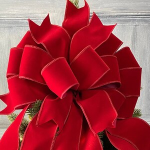 Dark Red velvet Christmas Tree Topper bow with long streamers, Christmas Wreath bow, Bow for swags, staircase or large gifts. image 3