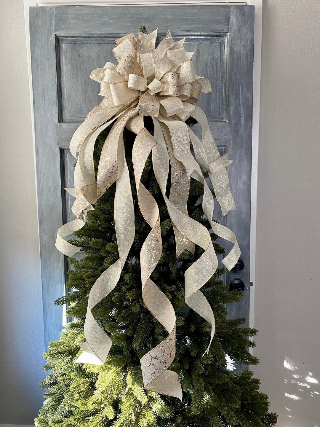 Tree Topper, XL Elegant Tree Topper Bow With Long Streamers, Christmas