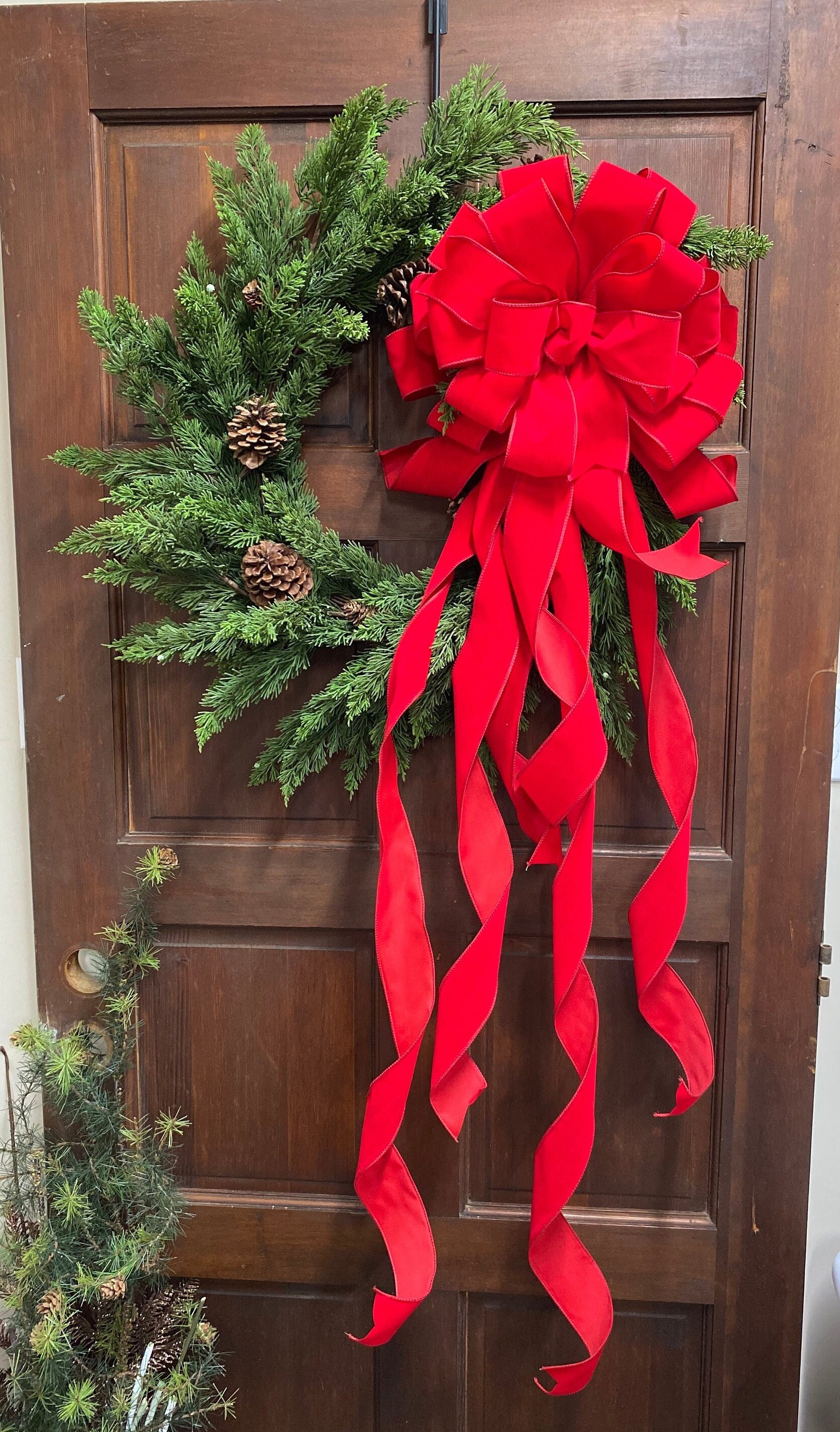 Adorno Para Árbol De Navidad Lazo Rojo Con Serpentinas Largas Para Corona Puerta Fiesta Festiva Decoracion Navidena