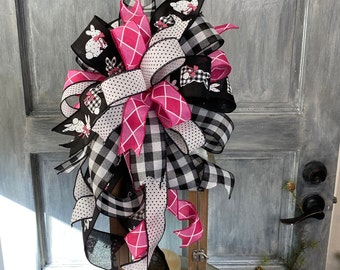 Easter Lantern Bow, Easter Basket Bow, Black and White Bunny Bow, Spring Bow for Lantern, Bow for Wreath