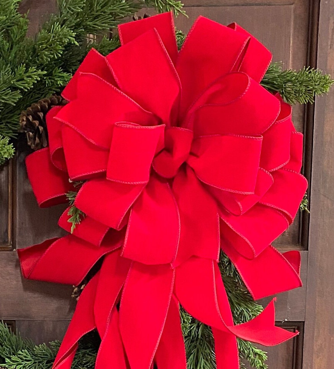 Red Velvet Christmas Tree Topper With Long Streamers Wreath - Etsy